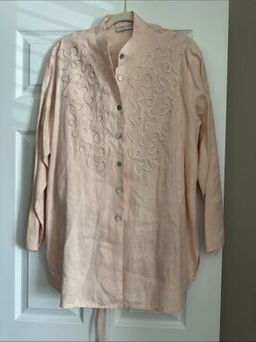 Light Peach Embroidered Mandarin-Collar Pant Set